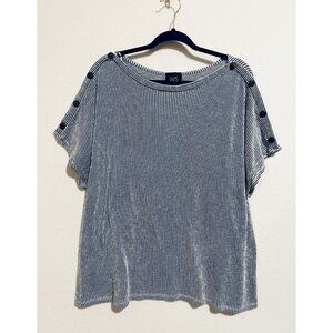 W5 Anthropologie Top Womens 3X Blue Textured Stripe Boatneck Button Detail Boho